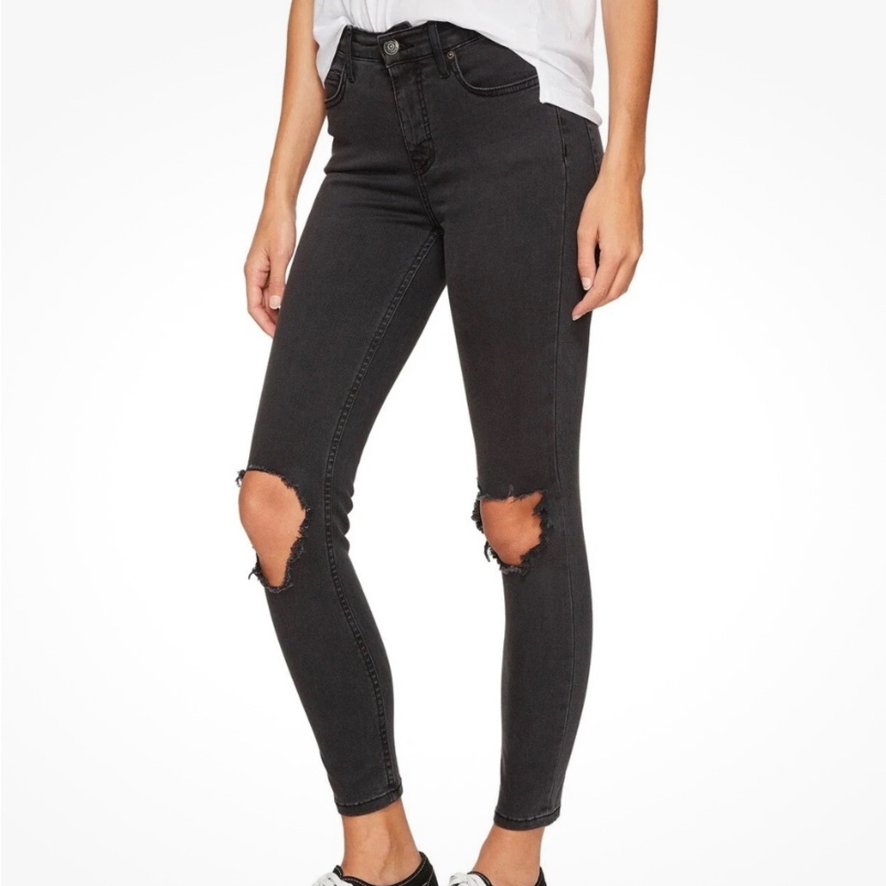 Free People Jeans Black Size 25‎ Skinny Knee Rips 61855-16515125 Grunge Jean
